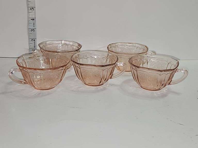 Rose pink depression glass teacups