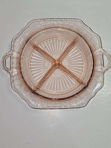 Vintage pink depression glass relish dish