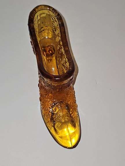 Amber Glass Shoe Slipper "S" Punt Mark L. E. Smith Glass Co.