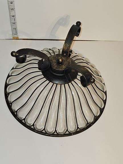 Vintage Blown Glass Bowl & Metal Caged
Imprisoned Brutalist Pedestal