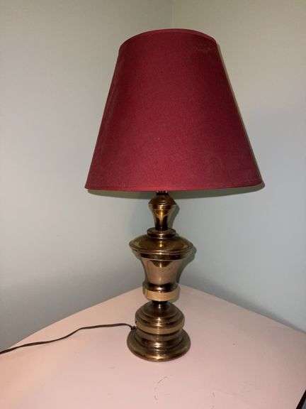 Brass electric lamp with burgundy shade
