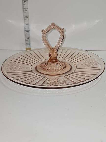 Vintage pink depression glass serving tray