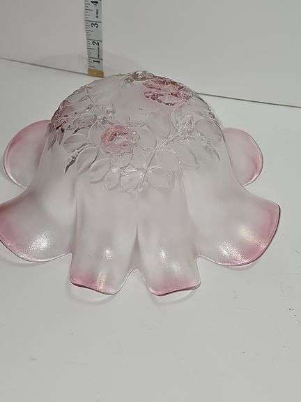 Vintage Mikasa Rosella frosted pink glass hostess bowl.