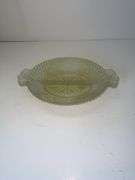 Vintage Anchor Hocking Stars And Bars Frosted Arch Divided Relish Dish Green Tint
