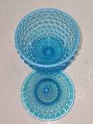 Fenton Blue Opalescent Hobnail covered candy dish.