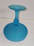 Vintage Indiana Glass Diamond Point compote dish in frosted blue satin glass