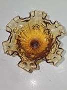 Vintage Fenton Colonial Amber Cabbage Rose Ruffled Pedestal Compote