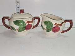 Vintage Franciscan "Apple" pattern sugar bowl with a lid & creamer