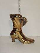 Vintage Brass/Cast Metal Victorian Ladies Boot Vase Doorstop Decorative