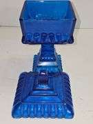 Vintage Jeannette Glass "Wedding Box" or covered candy dish - blue color