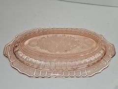 Vintage Anchor Hocking Mayfair Pink Open Rose Depression Glass Oval Dish