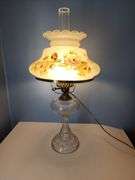 Electric conversion Oil lamp with frosted hand painted lampshade