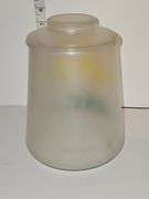 Bartlett Collins frosted glass cookie jar with a yellow tulip "Pokee" design.