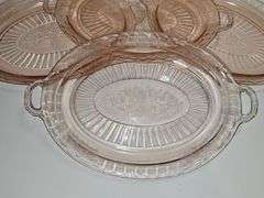 Vintage pink depression glass oval serving platter.