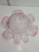 Vintage Mikasa Rosella frosted pink glass hostess bowl.