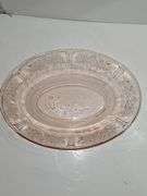 "Cabbage Rose" pink depression glass serving bowl.