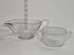 Clear glass creamer & other various glass pieces