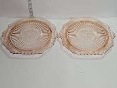 2 Vintage Anchor Hocking Mayfair "Open Rose" pink depression glass cake plates