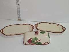 Vintage Franciscan "Apple" pattern butter dish & unnamed salt and pepper shakers, and napkin holder.