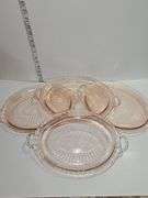 Vintage pink depression glass oval serving platter.