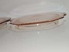 2 Vintage Anchor Hocking Mayfair "Open Rose" pink depression glass cake plates