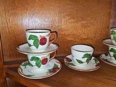 Vintage Franciscan "Apple" pattern teapot, tea cups,  & saucers.