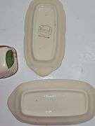 Vintage Franciscan "Apple" pattern butter dish & unnamed salt and pepper shakers, and napkin holder.
