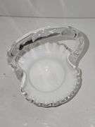 White Fenton Silver Crest Basket with Clear Ruffled Edge