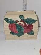 Vintage Franciscan "Apple" pattern butter dish & unnamed salt and pepper shakers, and napkin holder.