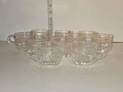 Vintage Pressed Clear Glass PEAR, GRAPE & APPLE Design Punch Bowl Cups