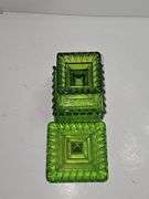 Vintage Jeannette Glass "Wedding Box" or covered candy dish - green color