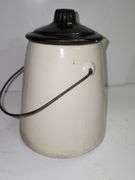 Vintage American Bisque Coffee Pot Tea Kettle Cookie Jar Wire Handle