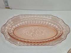 Vintage Anchor Hocking Mayfair Pink Open Rose Depression Glass Oval Dish