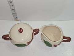 Vintage Franciscan "Apple" pattern sugar bowl with a lid & creamer