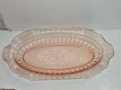 Vintage Anchor Hocking Mayfair Pink Open Rose Depression Glass Oval Dish