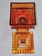 Vintage Jeannette Glass "Wedding Box" or covered candy dish - appears to be orange