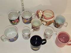 Longaburger mug, Cobalt Blue "Sissy" mug & other various character coffee mugs