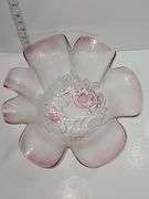 Vintage Mikasa Rosella frosted pink glass hostess bowl.