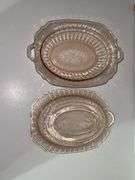 Vintage pink depression glass serving bowl