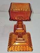 Vintage Jeannette Glass "Wedding Box" or covered candy dish - appears to be orange