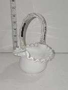 White Fenton Silver Crest Basket with Clear Ruffled Edge