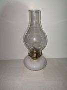 Milkglass oil lamp with clear glass chimney
