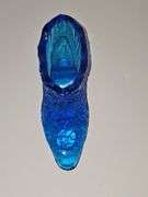 Vintage Blue Glass Shoe Cabbage Rose