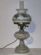 Oil lamp converted to electric with shade & chimney