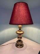 Brass electric lamp with burgundy shade