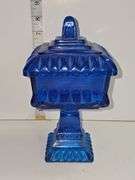 Vintage Jeannette Glass "Wedding Box" or covered candy dish - blue color