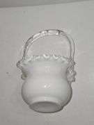 White Fenton Silver Crest Basket with Clear Ruffled Edge