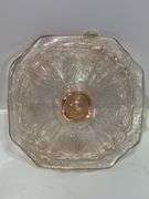 Vintage pink depression glass biscuit or cookie jar.