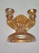 Jeanette Carnival Glass ~Iris~Orange Luster~Two Double Candle Holders