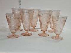 Vintage pink Depression glass iced tea tumbler - 5 (6⅝"T) & 2 (5⅜"T)